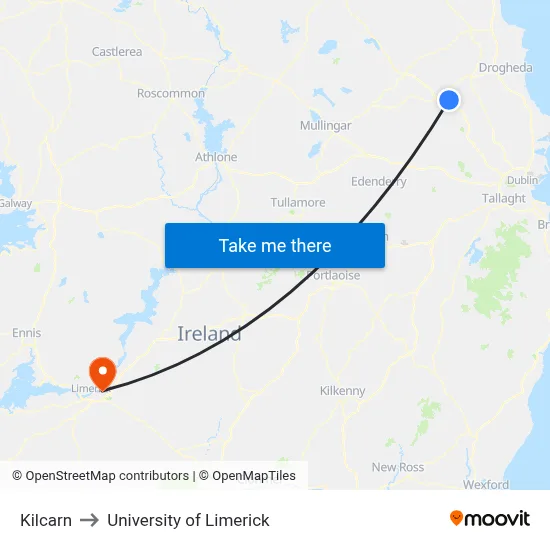 Kilcarn to University of Limerick map