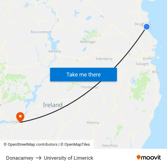 Donacarney to University of Limerick map