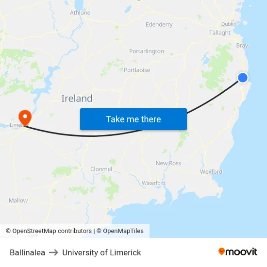 Ballinalea to University of Limerick map