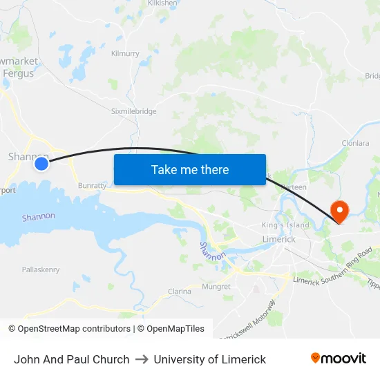 John And Paul Church to University of Limerick map
