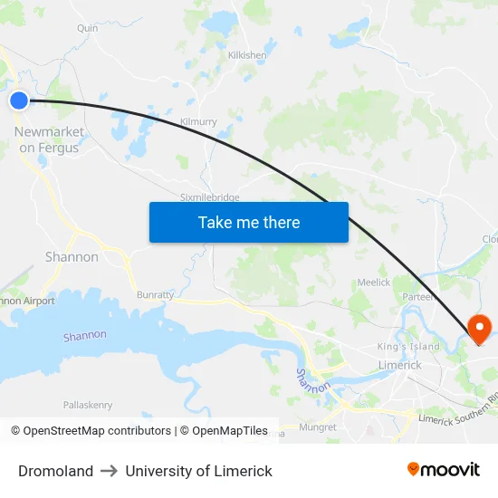 Dromoland to University of Limerick map