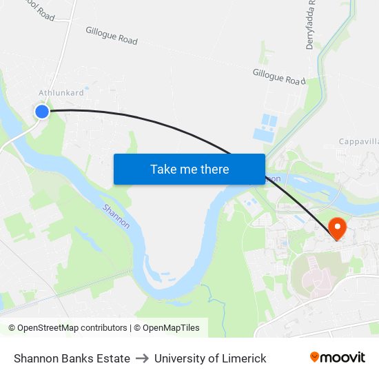 Shannon Banks Estate to University of Limerick map