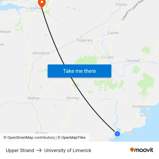 Upper Strand to University of Limerick map