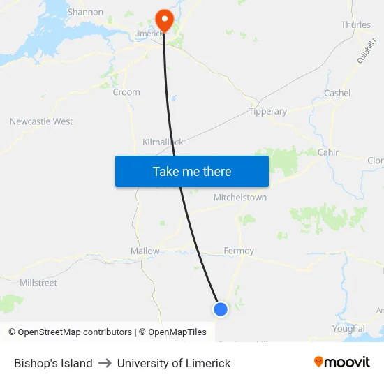 Bishop's Island to University of Limerick map