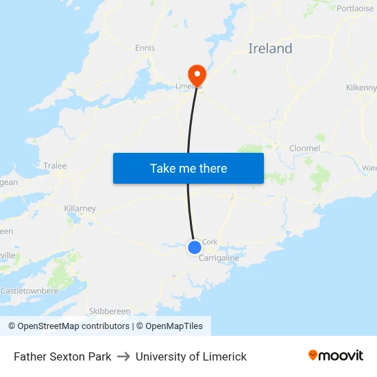 Father Sexton Park to University of Limerick map