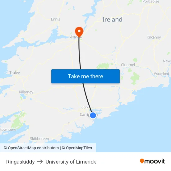 Ringaskiddy to University of Limerick map