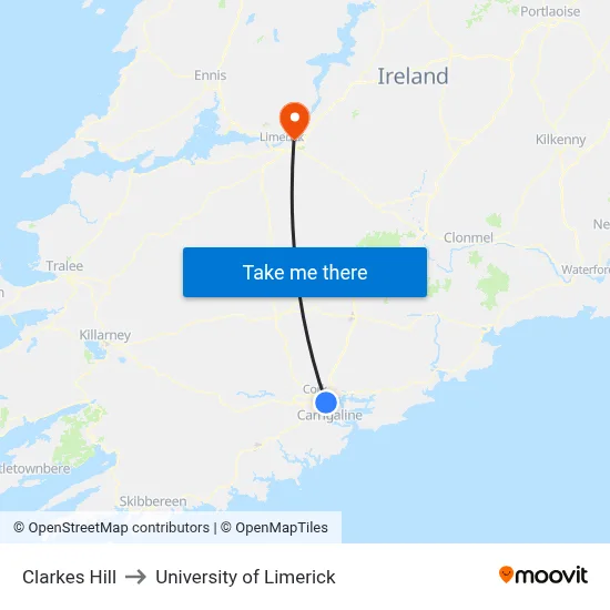Clarkes Hill to University of Limerick map