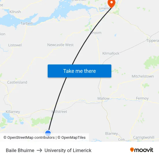 Baile Bhuirne to University of Limerick map