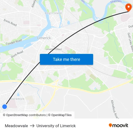 Meadowvale to University of Limerick map