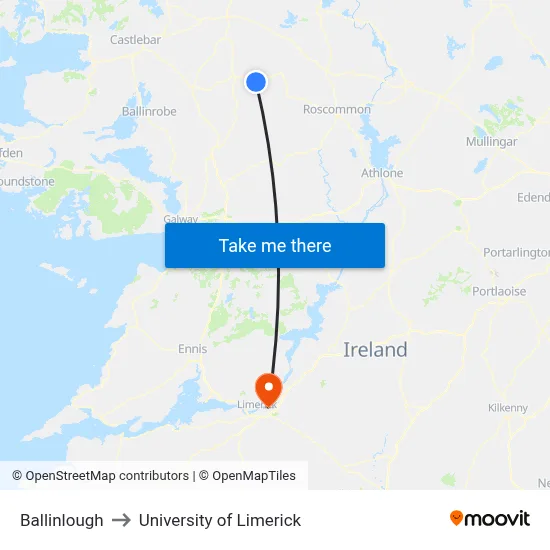 Ballinlough to University of Limerick map