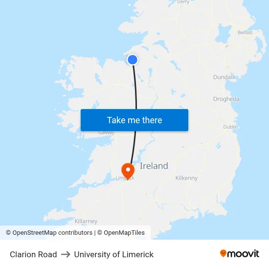 Clarion Road to University of Limerick map