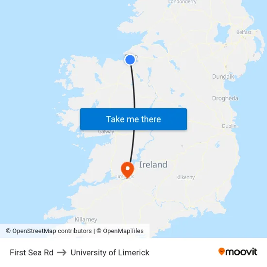 First Sea Rd to University of Limerick map