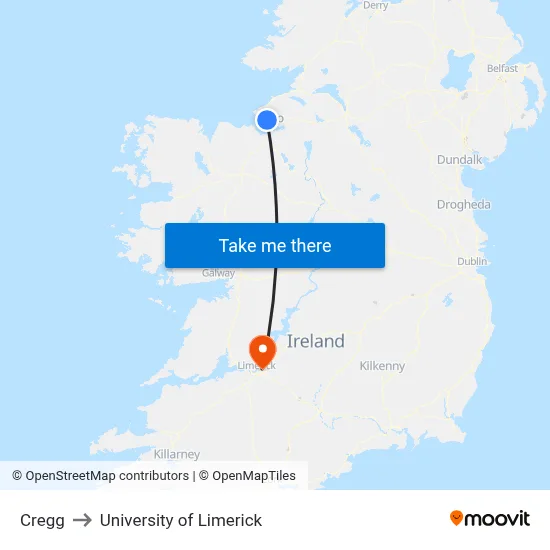 Cregg to University of Limerick map
