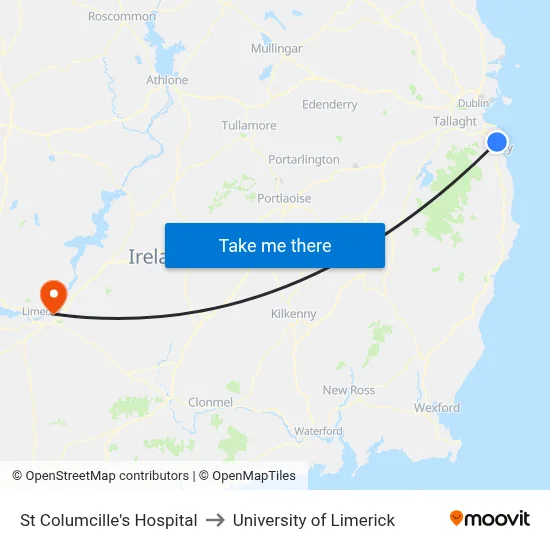 St Columcille's Hospital to University of Limerick map