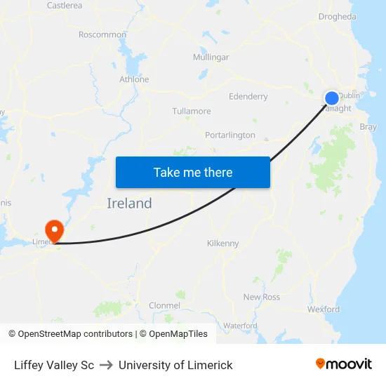 Liffey Valley Sc to University of Limerick map