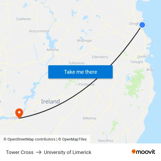 Tower Cross to University of Limerick map
