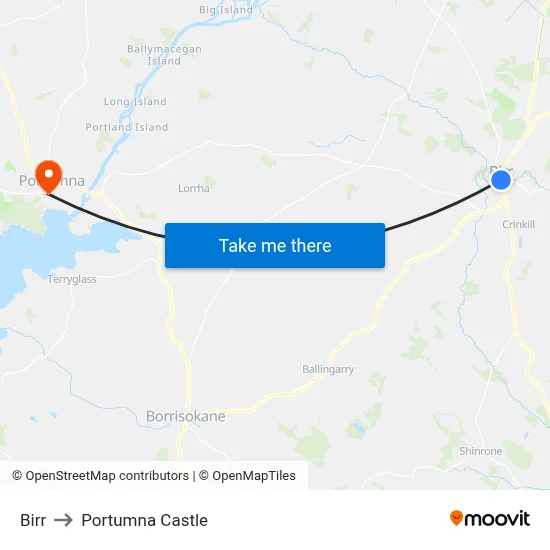 Birr to Portumna Castle map