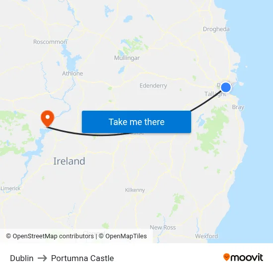 Dublin to Portumna Castle map
