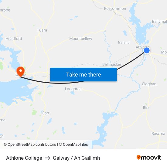 Athlone College to Galway / An Gaillimh map
