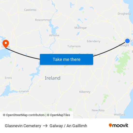 Glasnevin Cemetery to Galway / An Gaillimh map