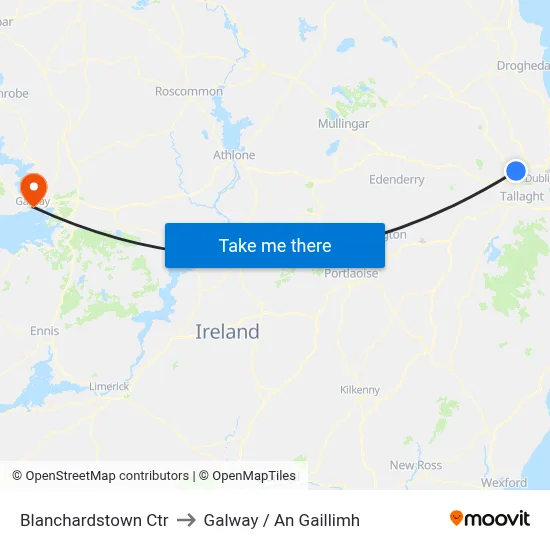 Blanchardstown Ctr to Galway / An Gaillimh map