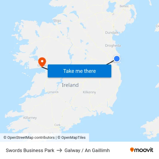 Swords Business Park to Galway / An Gaillimh map