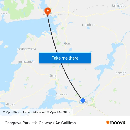 Cosgrave Park to Galway / An Gaillimh map