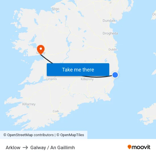Arklow to Galway / An Gaillimh map