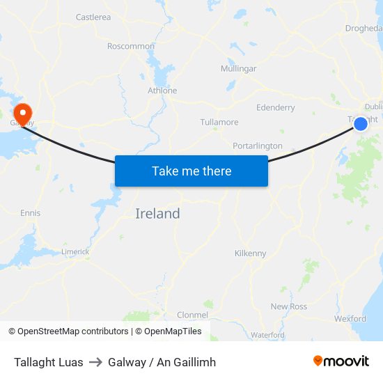 Tallaght Luas to Galway / An Gaillimh map