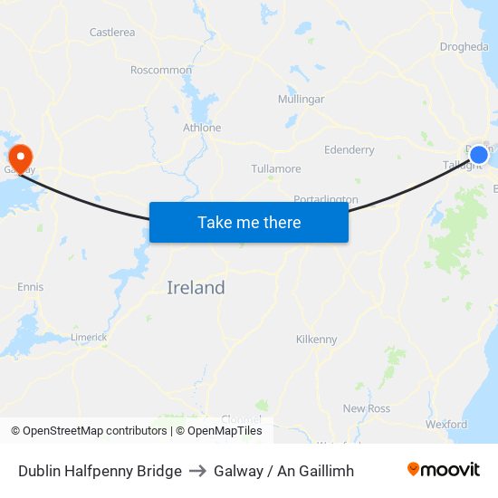 Dublin Halfpenny Bridge to Galway / An Gaillimh map