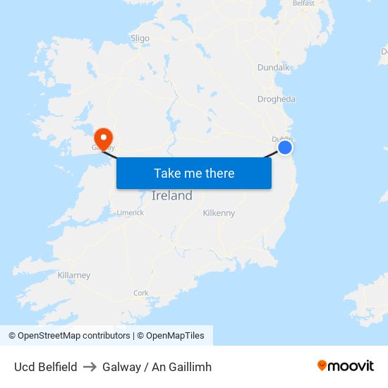 Ucd Belfield to Galway / An Gaillimh map