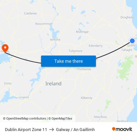 Dublin Airport Zone 11 to Galway / An Gaillimh map