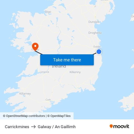 Carrickmines to Galway / An Gaillimh map
