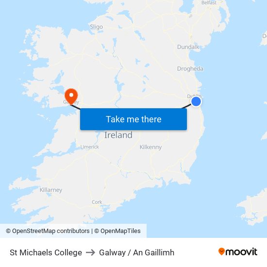 St Michaels College to Galway / An Gaillimh map