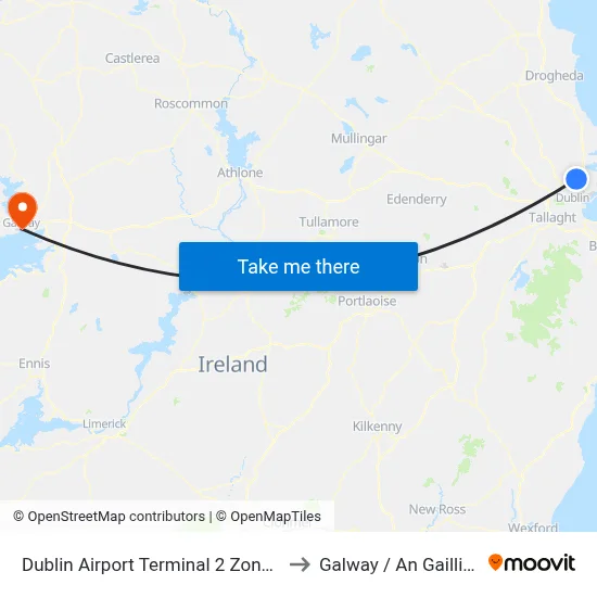 Dublin Airport Terminal 2 Zone 21 to Galway / An Gaillimh map