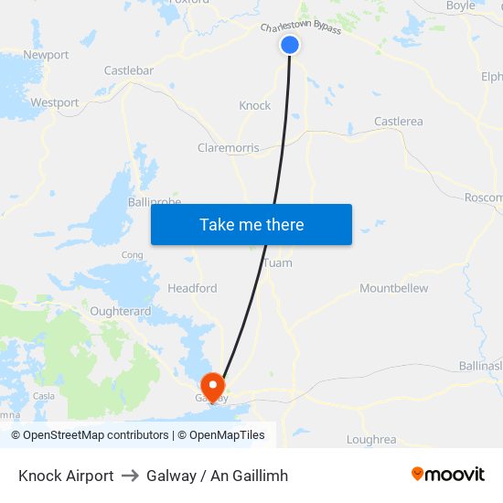 Knock Airport to Galway / An Gaillimh map
