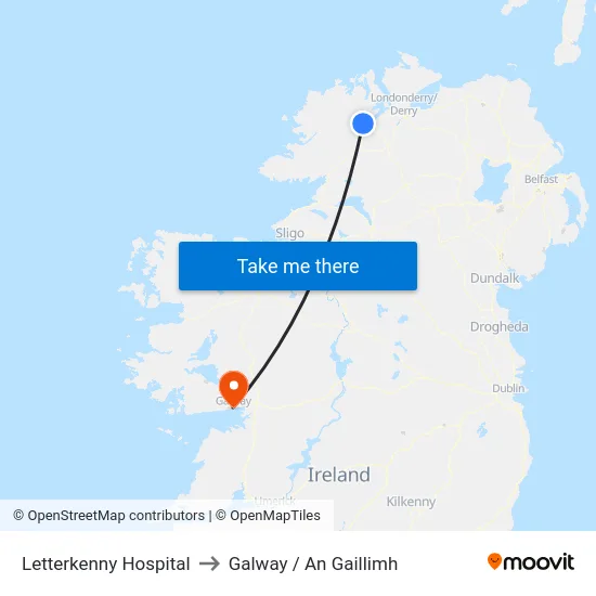 Letterkenny Hospital to Galway / An Gaillimh map