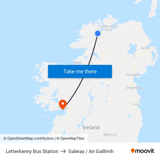 Letterkenny Bus Station to Galway / An Gaillimh map