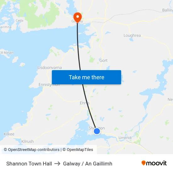 Shannon Town Hall to Galway / An Gaillimh map