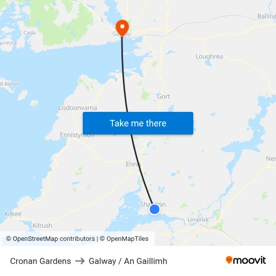 Cronan Gardens to Galway / An Gaillimh map