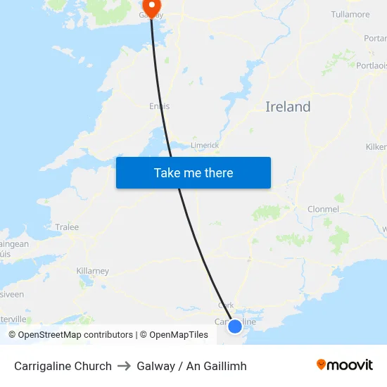 Carrigaline Church to Galway / An Gaillimh map