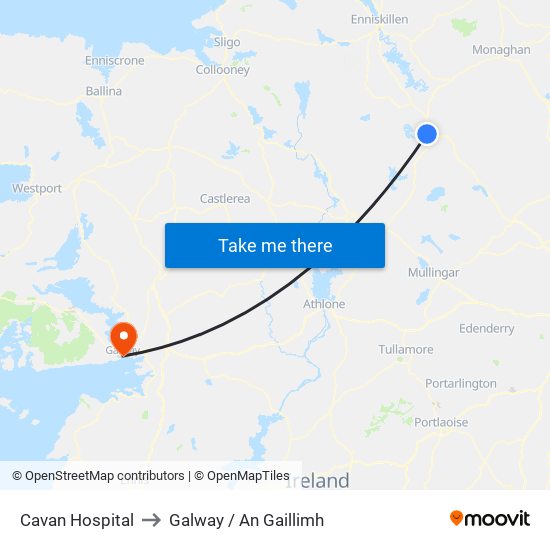 Cavan Hospital to Galway / An Gaillimh map