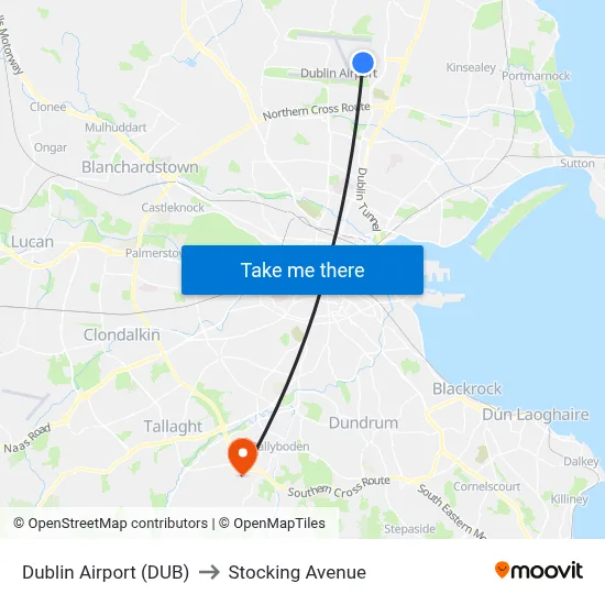 Dublin Airport (DUB) to Stocking Avenue map