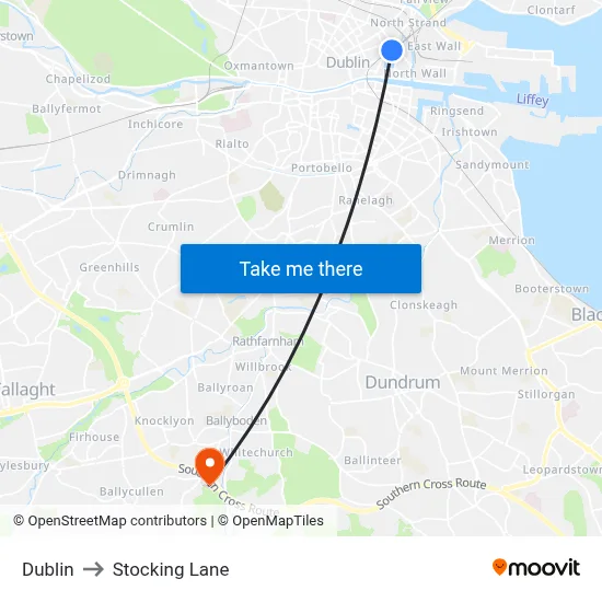 Dublin to Stocking Lane map