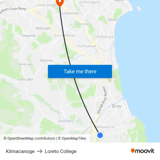 Kilmacanoge to Loreto College map