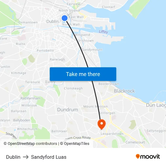 Dublin to Sandyford Luas map