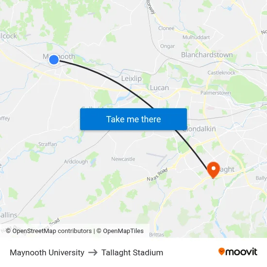 Maynooth University to Tallaght Stadium map