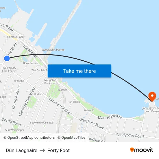 Dún Laoghaire to Forty Foot map