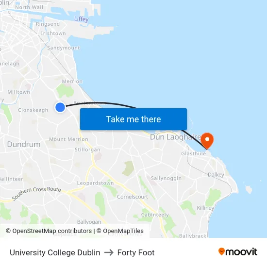 University College Dublin to Forty Foot map