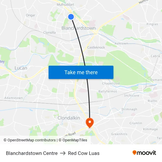 Blanchardstown Centre to Red Cow Luas map